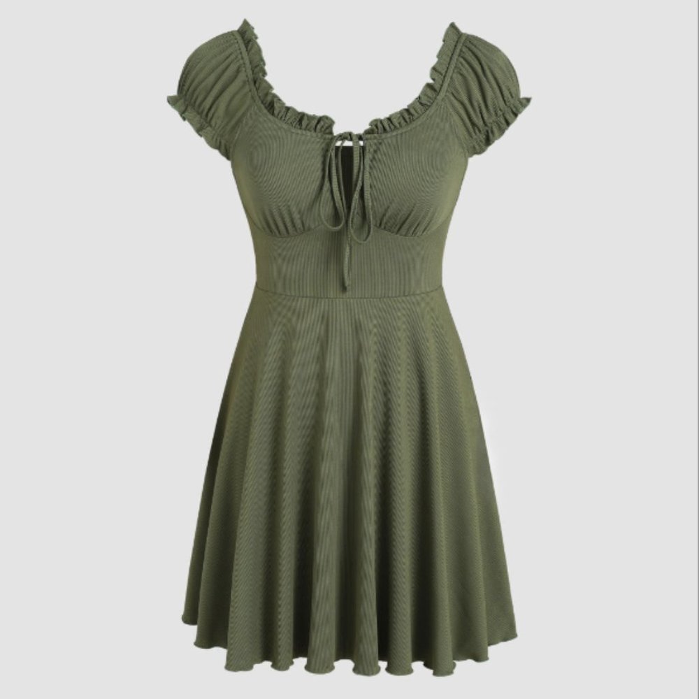 Cider - Ruffle Puff Sleeve Knotted Mini Dress